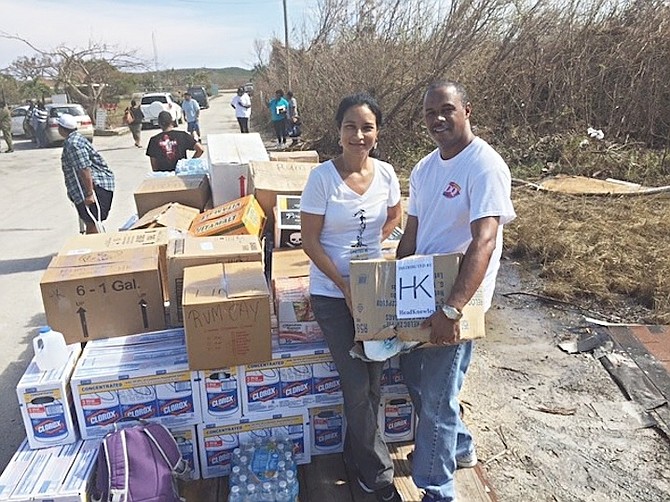 Some of the HeadKnowles team during operations to deliver relief supplies to Deadman’s Cay in Long Island. The group says it has distributed building supplies worth up to $20,000 a week to Long Island.