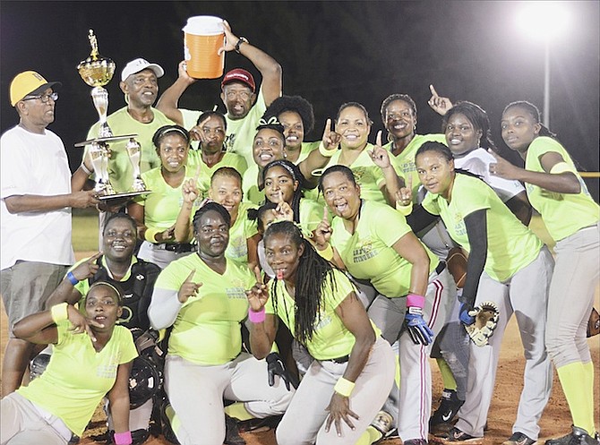 WE ARE THE CHAMPIONS: NPSA champions Lady Stingers stunned Grand Bahama’s Lady Wolverines 12-8 to secure Bahamas Softball Federation ladies’ round robin championship title.