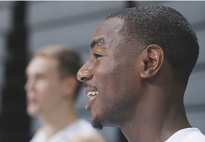 Michigan State’s Lourawls 'Tum Tum' Nairn Jr is interviewed during the team’s NCAA college basketball media day in East Lansing, Michigan. (AP)