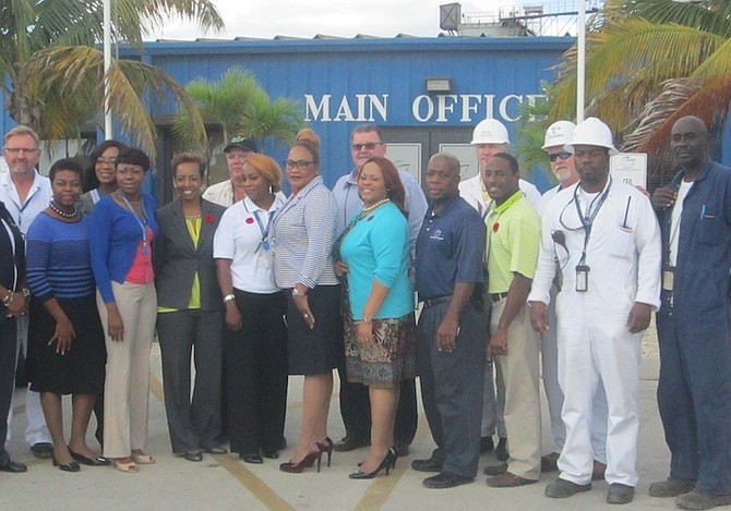 Some of the staff of the Grand Bahama Shipyard who have donated part of their salaries to raise funds for hurricane relief. Photo: Denise Maycock