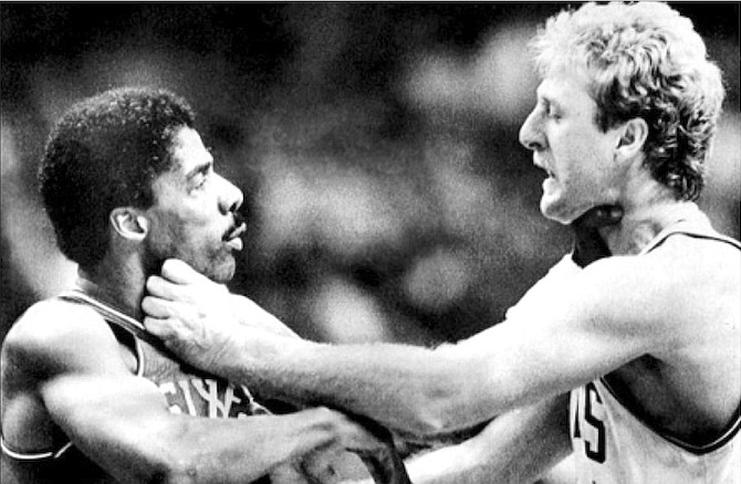 COMICAL: The Larry Bird-Dr J fight. 
