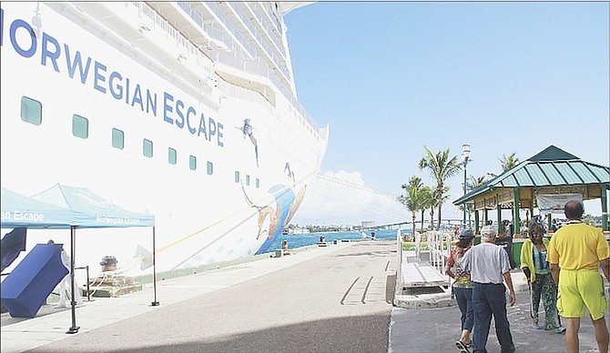 The Norwegian Escape cruise ship in Nassau yesterday. Photos: Tim Clarke/Tribune Staff