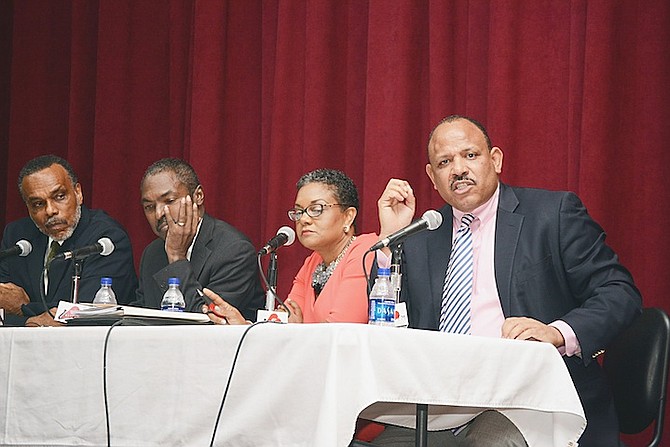 Dr. Duane Sands at the Town Hall meeting on National Health Insurance.