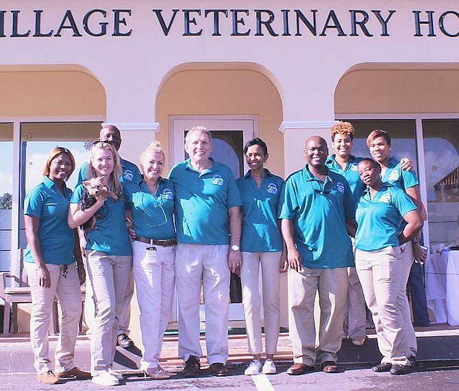 The Palmdale Vets team at the Caves Village Veterinary Hospital. Front row, left to right: Keva Butler, Dr Jade Greensword, Linda Knowles, Dr Peter Bizzell, Sylvia Bizzell, Dr Valentino Grant and Valentina Evans. Back row: Carl Thurston, Aléage Penn and Dr Italia Sands-Johnson.
