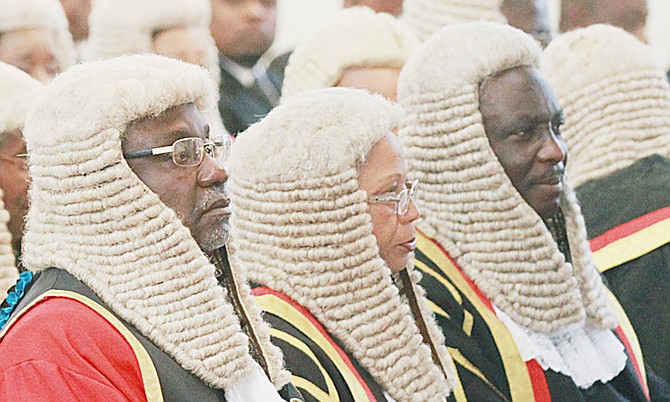 Justice Hartman Longley, Appellate Court President Justice Dame Anita Allen, and Justice Neville Adderley at the ceremony to mark the launch of the legal year. 
Photos: Tim Clarke/Tribune Staff
