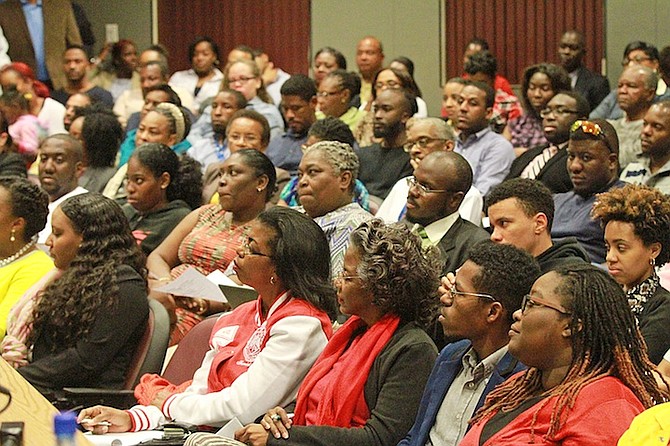 Attendees at last night’s town hall meeting to discuss the National Health Insurance scheme. 
Photo: Tim Clarke/Tribune Staff