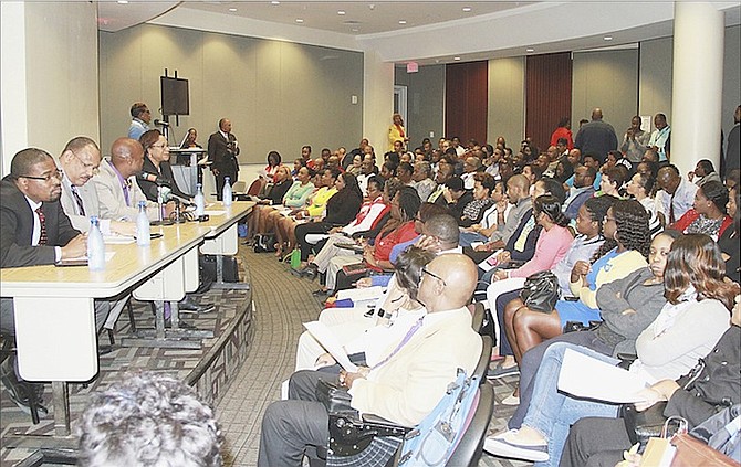 Attendees at the town hall meeting to discuss the National Health Insurance scheme. 
Photo: Tim Clarke/Tribune Staff