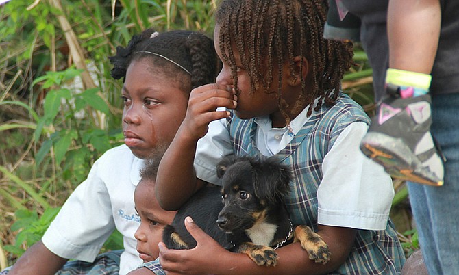 Children in tears as bulldozers moved in to an area as part of a land ownership dispute. One dog was reportedly killed in the process and others injured. Photo: Tim Clarke/Tribune Staff