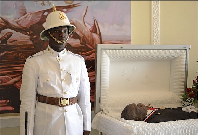 The body of Edwin Brown lying in state yesterday in the foyer of the Senate. 
Photos: Shawn Hanna/Tribune Staff