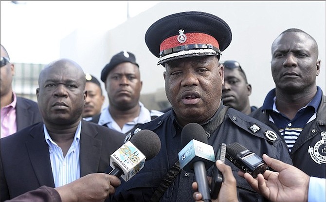 Leon Bethel, senior assistant commissioner of police, is seen speaking to the media after the jailing of escapee Ormand Leon. Photo: Shawn Hanna/Tribune Staff