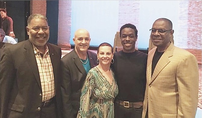 Bahamas Consul General to Miami, Ricardo Treco (second left), with (from left to right) Cyril Peet, Jennifer Treco; Ronald Alexander Peet, Lead Actor/Vocalist in “The Golem of Havana”; and former Minister of Labour Vincent Peet.

