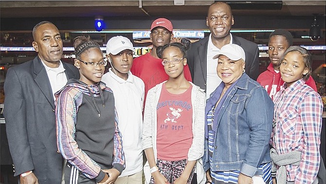 GREG ROLLE with the six youth from the Urban Renewal programme in Grand Bahama - Hope Broween, Akeem Stuart, Arjene Stubbs, Diondrea Nixon, Kendizlo Stubbs and Traydico Bethel.
