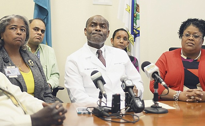 Dr James Johnson, Medical Chief of Staff at PMH, at yesterday’s press conference held at the hospital. 
Photo: Shawn Hanna/Tribune Staff