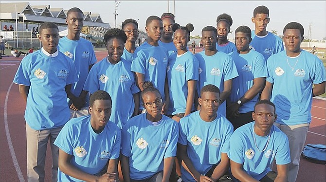 WE READY: The Bahamas’ track and field team for the 2016 CARIFTA Games in Grenada’s new national stadium March 26-28.