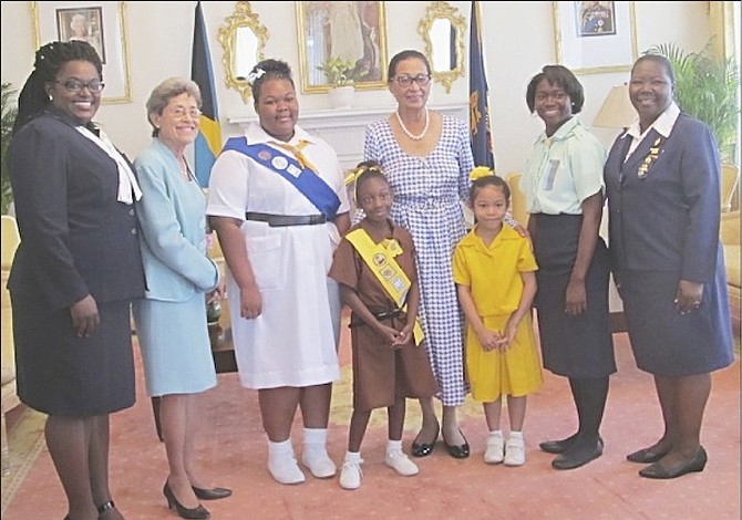 Girl Guides promote their Block-at-thon during a courtesy call on Governor General Dame Marguerite Pindling.