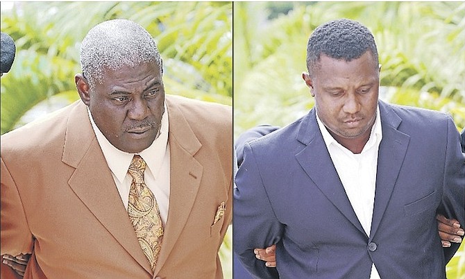 Ricardo Bain, aged 44, left, and Herman Pinder, aged 31, who have both been discharged from the police force and admitted stealing phones from BTC. Photos: Tim Clarke/Tribune Staff