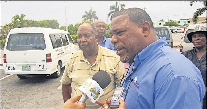 Timothy Nottage, (left) president of the GB Public Bus Union, and GB Taxi Union president David Jones called a press conference on Wednesday regarding the long delays in business licenses for bus drivers and taxicab drivers in GB.
