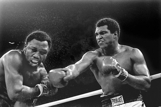 Muhammad Ali in the ring against Joe Frazier in Manila, Philippines. 