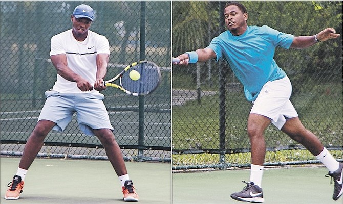 KEVIN MAJOR JR (left) and MARVIN ROLLE in action during the BLTA final trials for the Davis Cup team.        
Photos by Kevin Major Sr
