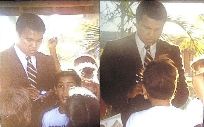 The Greatest and The Naughtiest: a 10-year-old Naughty posing with Muhammad Ali at St Andrew’s School in 1981 and telling his hero ‘Rumble young man, rumble’.