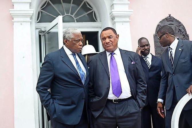 Former Prime Minister Perry Christie (right) with Dr Bernard Nottage last year.