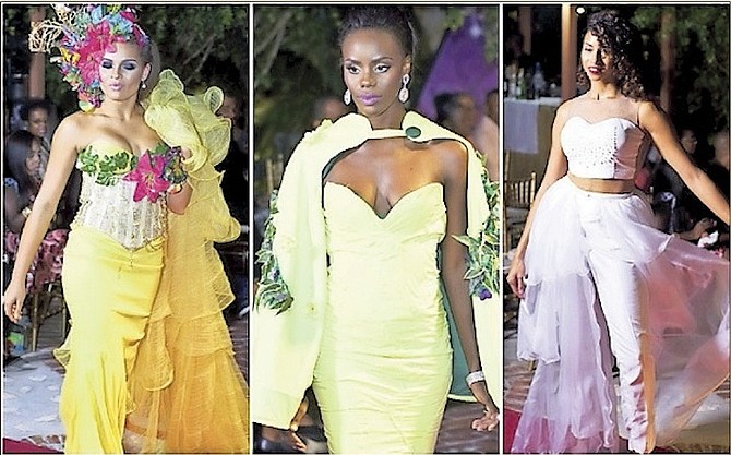 The 2015 Top Designer winning pieces by BTVI students, from left to right: Sienna Evans, in the winning outfit by BTVI 2006 graduate Trineil Hanna; Darronique Young, in a fitted gown designed by current student Delano Marc, who placed second, and Toria Penn in the three-piece ensemble created by 2010 BTVI graduate Myrlande Julien. This gown piece third in the Top Designer showcase.
Photos/Aaron Davis
