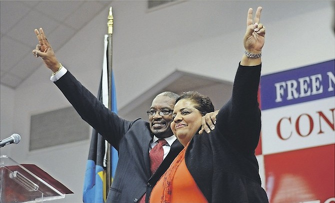 FNM Leader Dr Hubert Minnis and Loretta Butler-Turner at the FNM rally that saw him see off her challenge to his leadership in 2014.