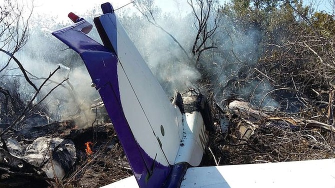 The crashed plane at South Bimini Airport on Sunday 