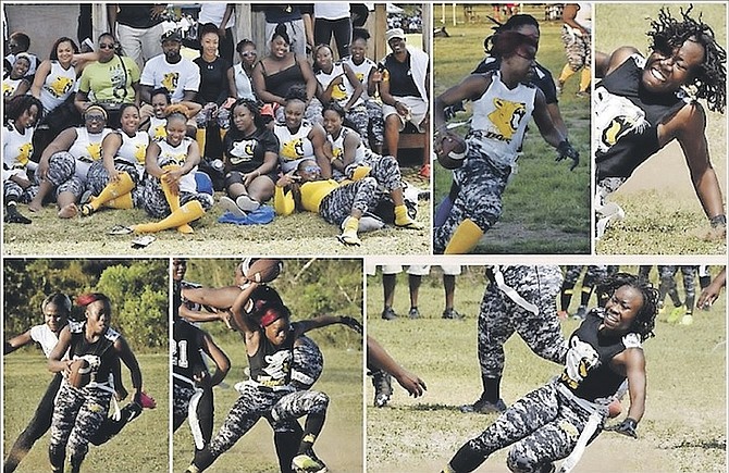 A collage of pictures showing Minouche ‘Mimi’ Jean-Charles in action playing flag football. 