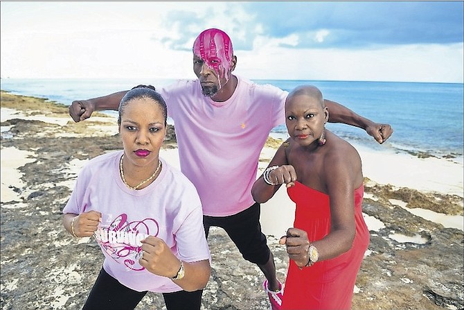 (l-r) Rhondi Robinson, CIBC FirstCaribbean staff member and cancer survivor; Macumbla ‘Comby’ Smith, soca fitness instructor;, and Comby’s mother, Yvonne McCartney, a cancer survivor.