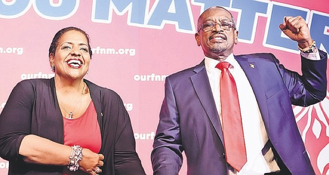 Loretta Butler-Turner and Dr Hubert Minnis on stage at the FNM Convention on Wednesday.