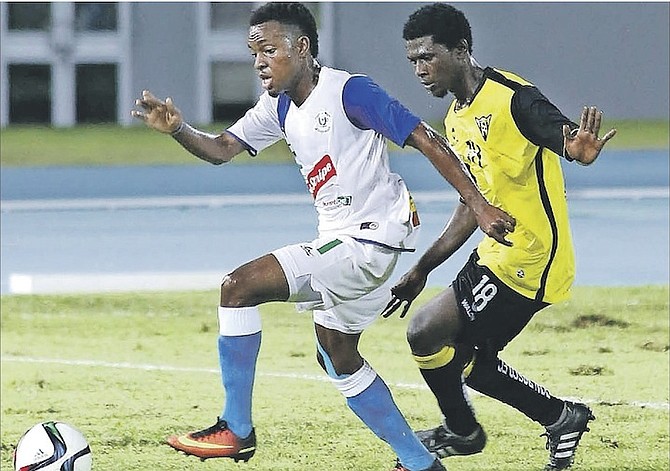 ON THE BALL: Haiti’s Don Bosco Football Club blanked Jamaica’s Montego Bay United 2-0 at the new Thomas A Robinson National Stadium on Friday.
