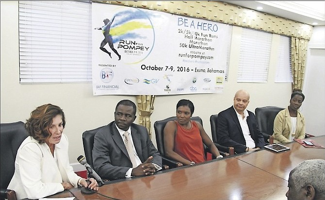 At yesterday’s press conference are, from left, Dianne Philips, Managing Director BAF Sandy Morley, Pauline Davis Thompson, Deputy Director General Ministry of Tourism Ellison Thompson and Sherial Mortimer. Photo: Tim Clarke/Tribune Staff