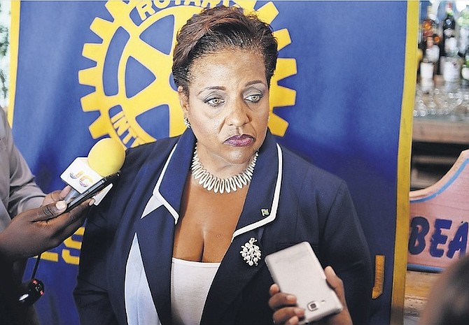 Loretta Butler-Turner giving remarks to the media after addressing the Rotary Club of West Nassau. Photo: Shawn Hanna/Tribune Staff