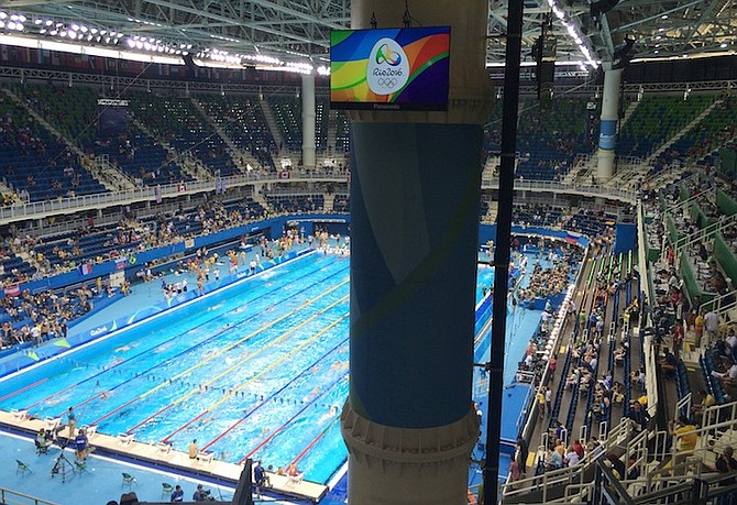 A view from the upper seating at the swimming venue at the 2016 Summer Olympics. (AP)