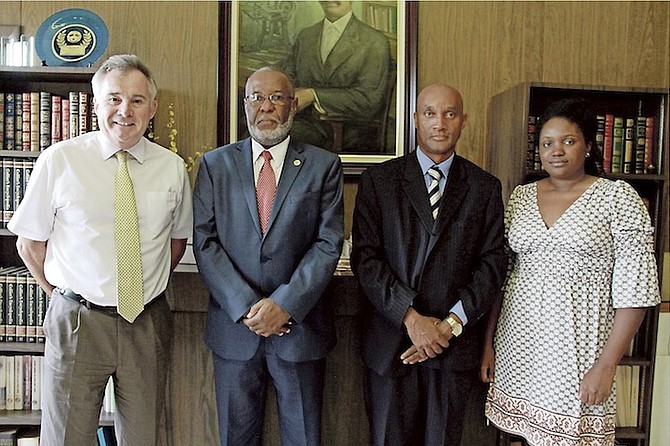 HAITIAN Ambassador Jean Victor Geneus (second left) paid a courtesy call on The Tribune and is pictured with David Chappell, the newspaper’s Managing Editor, Francois Jerome Michel, Minister Counsellor at the Embassy, and Ava Turnquest, The Tribune’s Chief Reporter. Photo: Tim Clarke/The Tribune