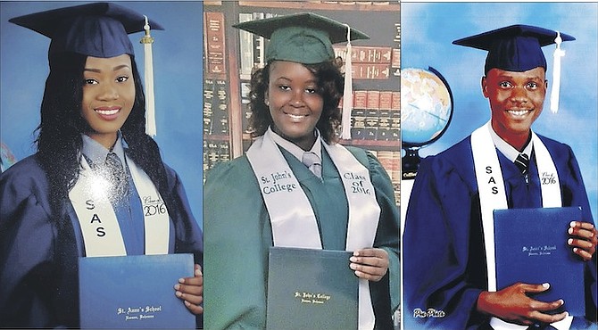 Demonica Brown, of St Anne’s School; Eleanor Simmons, of St John’s College; Jeffon Stubbs, of St Anne’s School. 