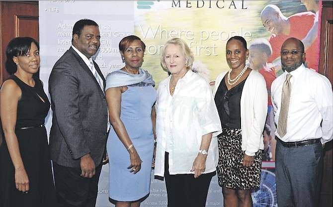 From left, Anastasia Francis, director of operations, Atlantic Medical; Eugene Thurston, director general, The Diabetic Association; Lynda Gibson, vice president and general manager, Atlantic Medical; Susan K Roberts, assistant treasurer and founder of The Cancer Society; Lisa Bellot, marketing co-ordinator and Darren Bastian, business development manager. Photo: TCL Group    
