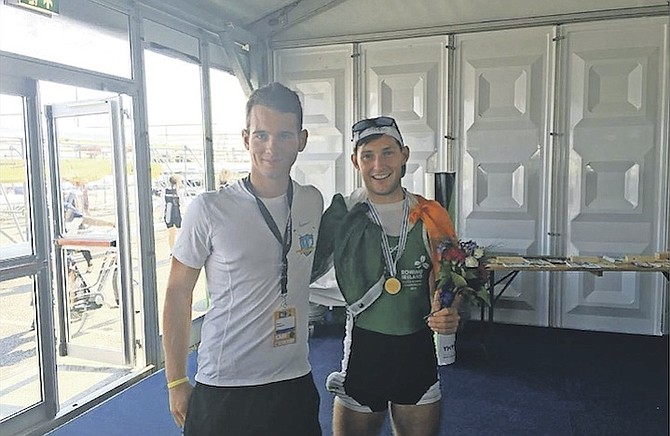 Bahamian William Stanhope (left) met the Lightweight Men’s Single Sculls World Champion, Paul O’Donovan from Ireland, at the World Rowing Championship Athletes Village in Rotterdam.