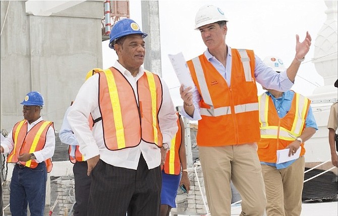 Prime Minister Perry Christie and Baha Mar CEO Sarkis Izmirlian pictured during the construction of Baha Mar. PLP chairman Bradley Roberts has insisted that the developer could not be trusted on matters relating to the stalled resort.