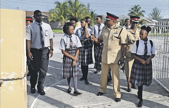 Senior ​Assistant Commissioner of Police Emrick Seymour visited Jack Hayward High School yesterday morning and gave a strong message to the children as they started the new school year. Photo: Vandyke Hepburn