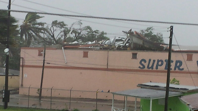 The Super Value store on East Street had its roof torn off by Hurricane Matthew on Thursday morning