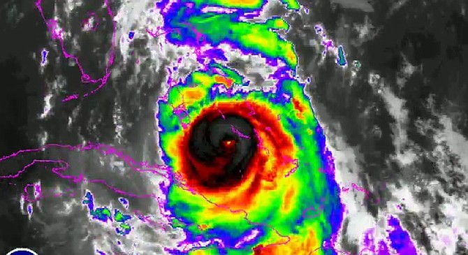 A satellite image of Hurricane Matthew approaching New Providence.