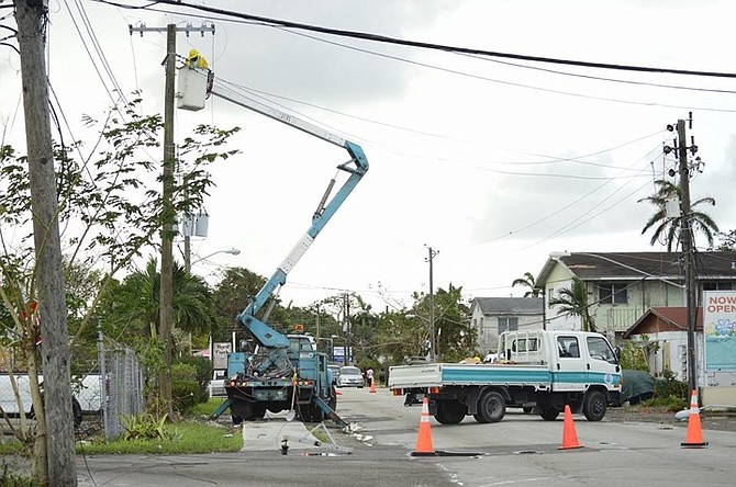 Bahamas Power and Light crews at work this week. (Photo from BPL's Facebook)