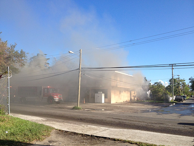 The Budget Food store on Bernard Road on fire on Tuesday morning.