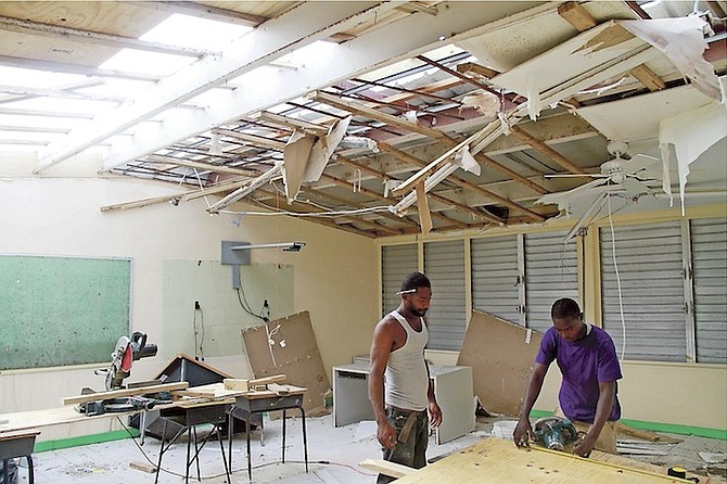 CI Gibson is one of a few government schools that was severely damaged during the passing of Hurricane Matthew and is pictured during repairs last week. Photo: Tim Clarke/Tribune Staff