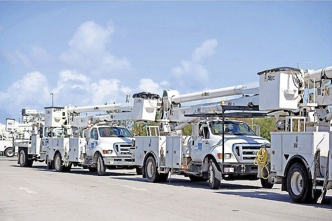 PowerSecure bucket trucks that arrived in Nassau to be inspected and licensed as they get ready to assist Bahamas Power and Light in restoring power on the island.
Photo: Shawn Hanna/Tribune Staff