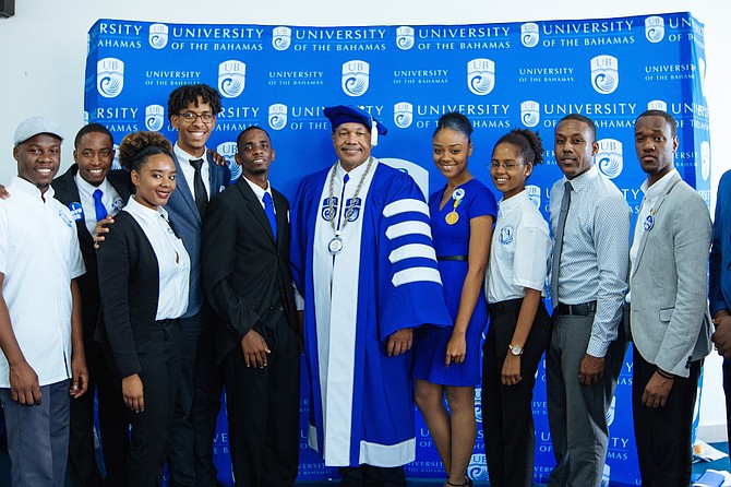 University of the Bahamas President Dr Rodney Smith with Student Government Association President Keyron Smith, UB Director of Student Relations Joe Stubbs and SGA representatives