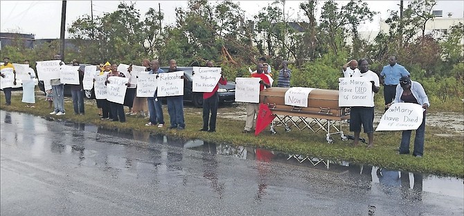 The protest staged yesterday at the Freeport Industrial Park. 