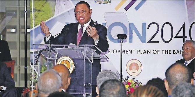 Prime Minister Perry Christie at the launch fo the National Development Plan earlier this year. 